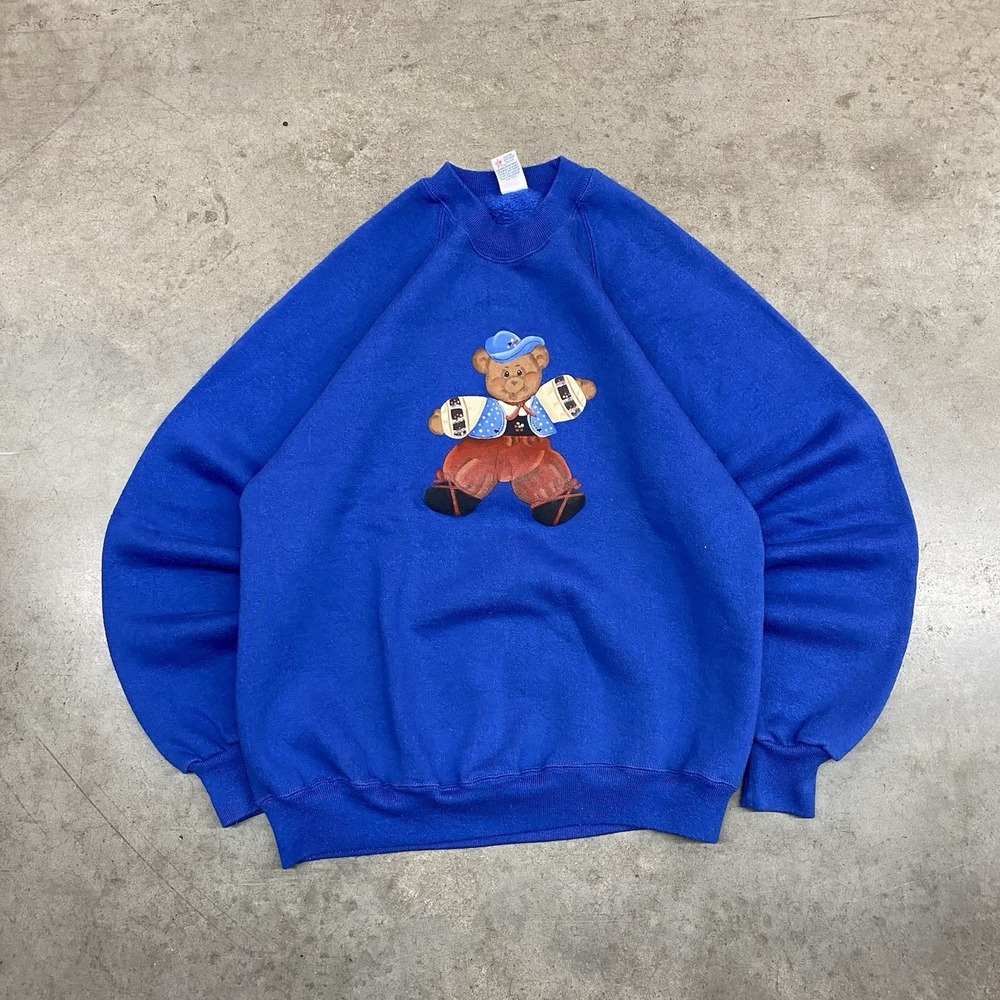 Vintage Russell Athletic Bear Graphic Sweatshirt Mens L Navy 90s Made In USA